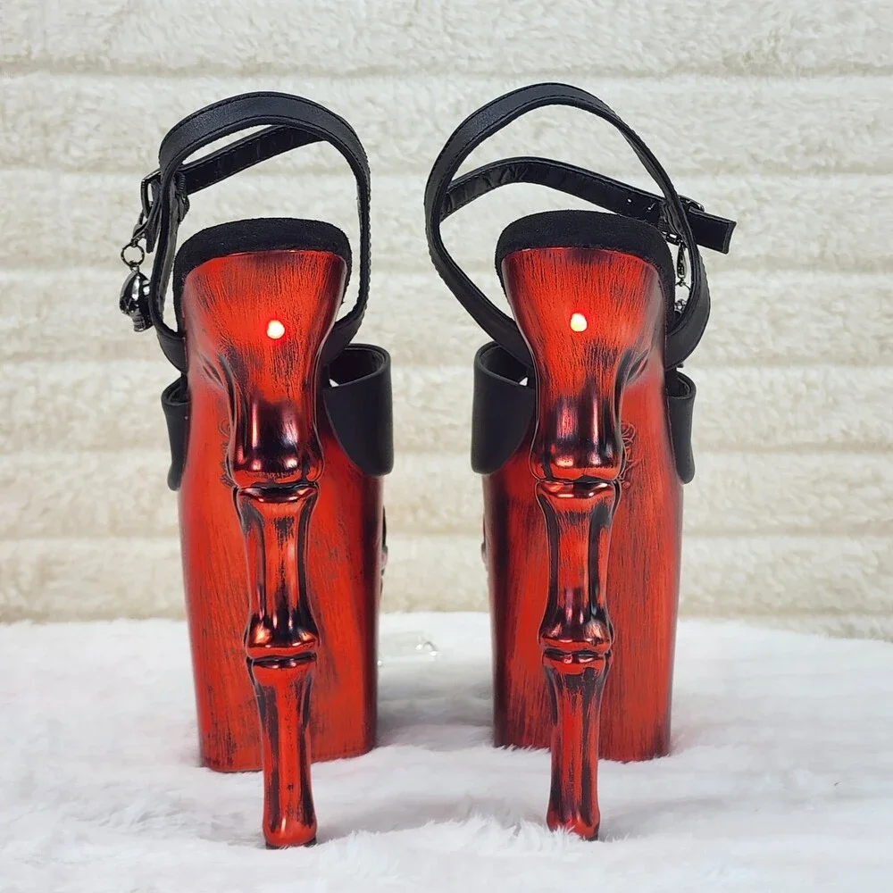 NIB Rapture Black Matte Red Skull & Bones 8" High Heel Platform Shoes - Picture 3 of 15